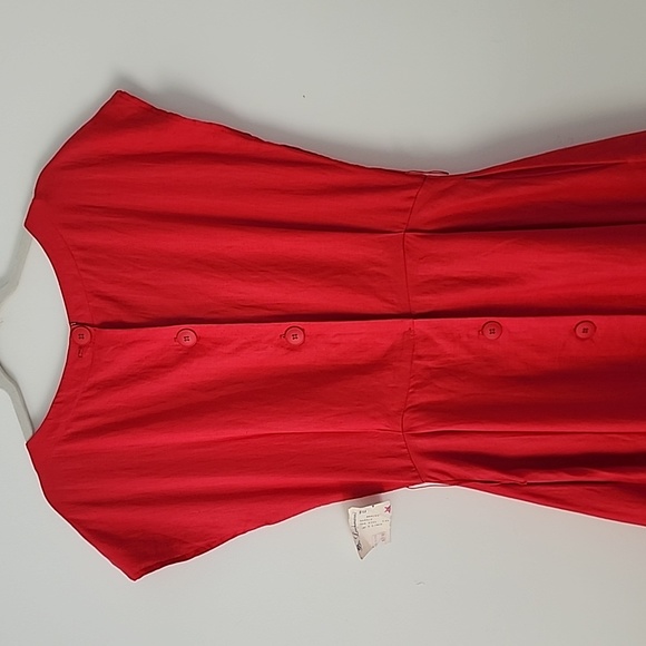 SOLD Marven Singer Vintage Red Linen Button Back Midi Dress 12 B3 - Picture 4 of 10